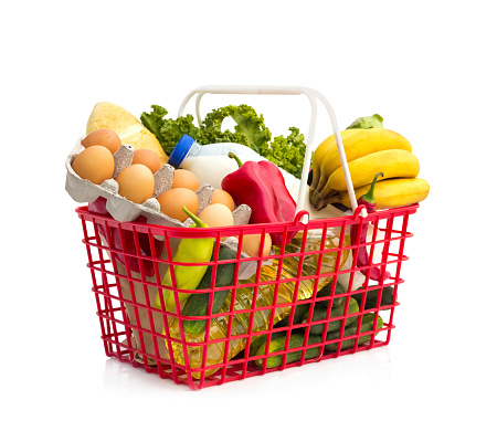 Full shopping basket, isolated over white background