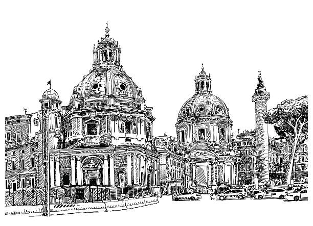 istock black and white digital drawing of Rome Italy cityscape 522835617