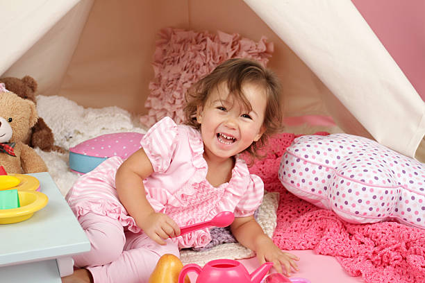 istock Pretend Play Tea Party at home with a TeePee Tent 522838307