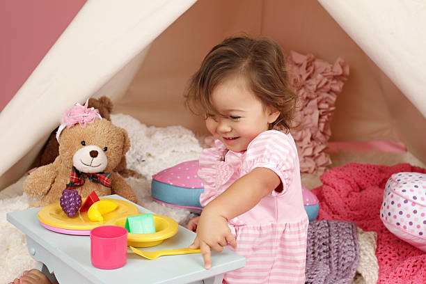 istock Pretend Play Tea Party at home with a TeePee Tent 522839109