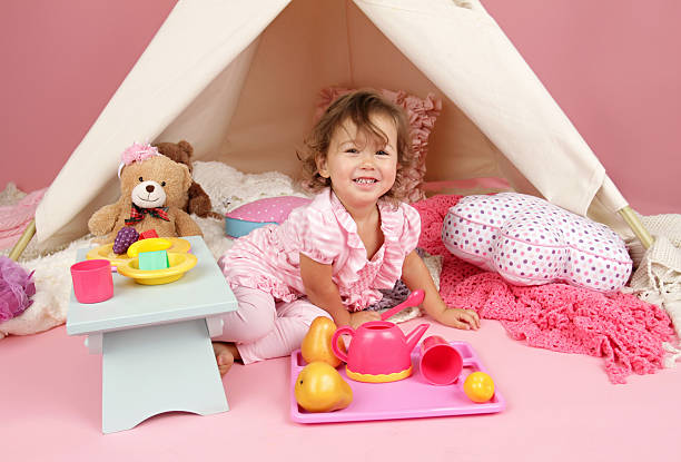 istock Pretend Play Tea Party at home with a TeePee Tent 522839183