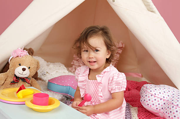 istock Pretend Play Tea Party at home with a TeePee Tent 522839315