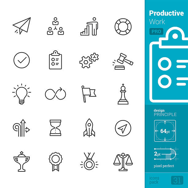 Productivity at Work vector icons - PRO pack Productivity at Work related single line icons pack. King Size stock illustrations