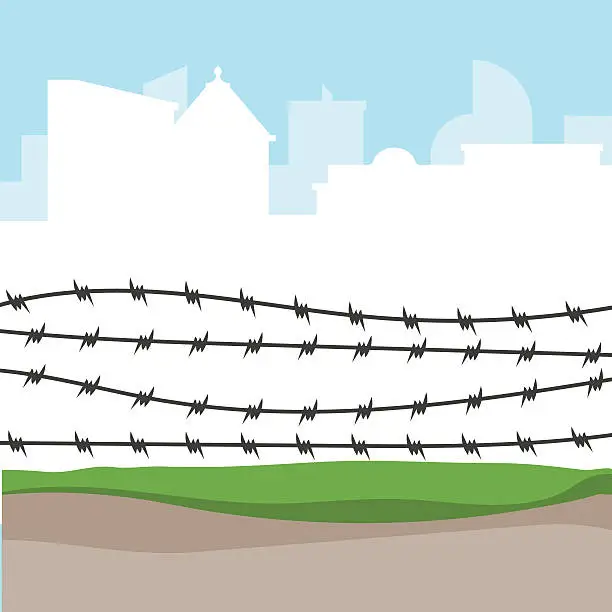 Vector illustration of Concept Border fence made of barbed wire on the background