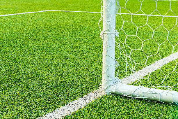 istock Football goal line with field artificial grass 522850770