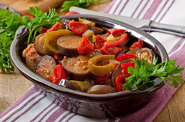 istock Steamed vegetables - eggplant, peppers and tomatoes 522852267