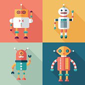 istock Robots flat square icons with long shadows. Set 11 522852977