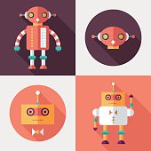 istock Robots flat square and round icons with shadows. Set 14 522852983