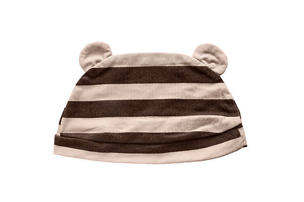Baby has Striped baby hat with ears isolated over white bonnet hat stock pictures, royalty-free photos & images