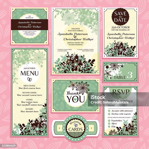 Set Of Floral Wedding Cards Stock Illustration - Download Image Now - Abstract, Anniversary, Celebration