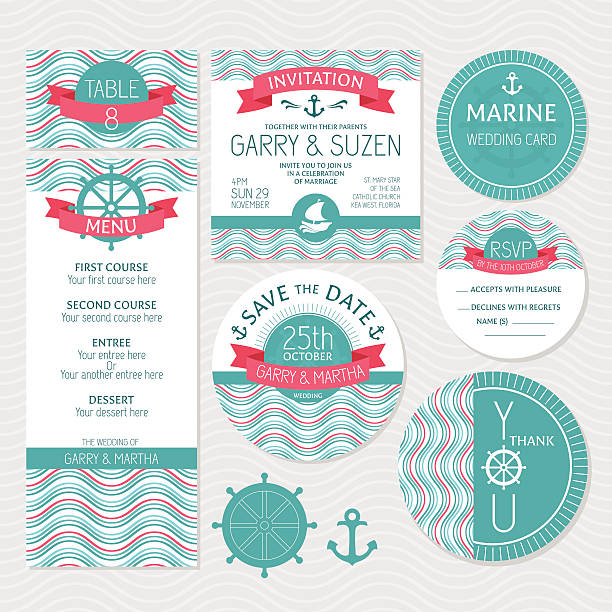 Set of marine wedding cards vector art illustration