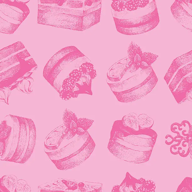 Vector illustration of Cakes pink seamless pattern