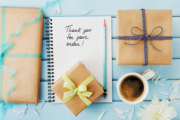 istock Notebook with words Thank you for order, gifts and presents 522857298