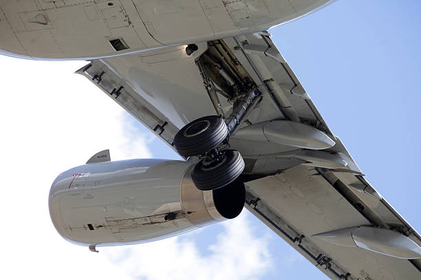 istock Airplane wing detail from below 522858412