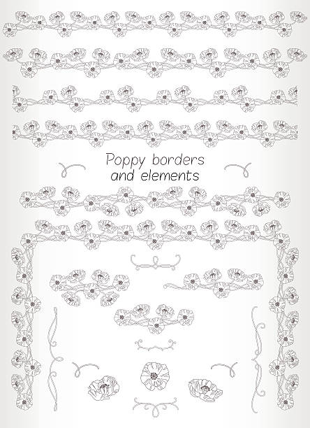 ilustrações, clipart, desenhos animados e ícones de floral fronteiras collection - craft ribbon flower black