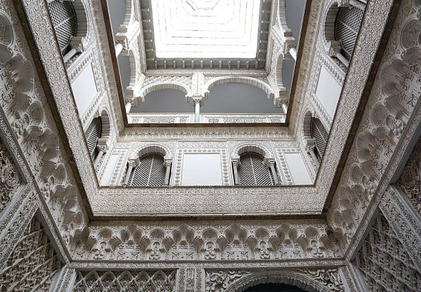 The beautiful internal decoration detail of Alcázar of Seville Seville, Spain - 7 December,2015 :The beautiful internal decoration detail of Alcázar of Seville on 7 December 2015 in Seville, Spain alcazar seville stock pictures, royalty-free photos & images