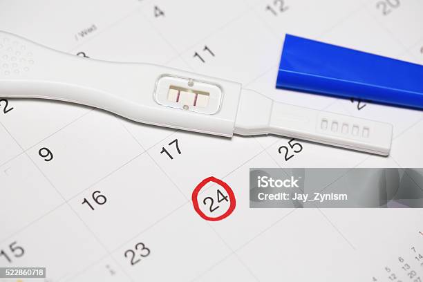 Positive Pregnancy Test With Calendar Stock Photo - Download Image Now - Calendar, Close-up, Concepts