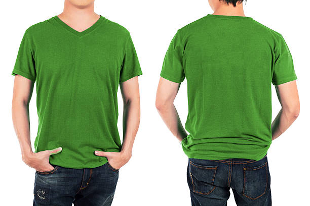 istock man in front and back green shirt. 522860880