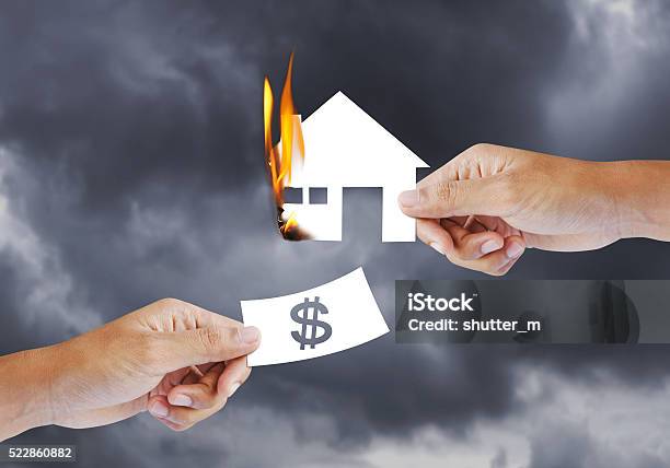 Burning House Fire Insurance Stock Photo - Download Image Now - Accidents and Disasters, Architecture, Arson