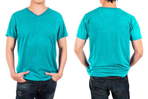 istock Close up of man in front and back blue shirt. 522861304