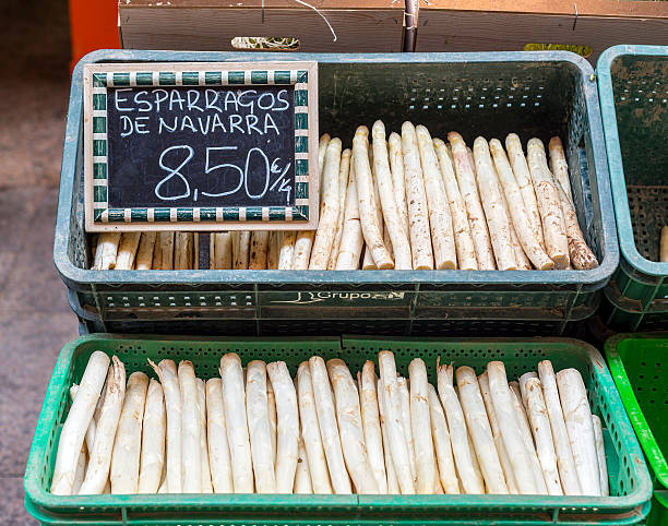 Ecological fresh white asparagus from Navarre, Spain.