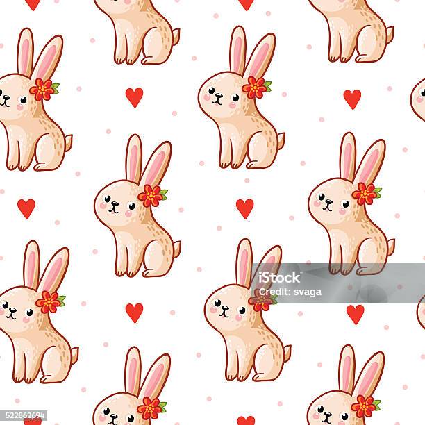 Vector Seamless Pattern With Cute Bunny On A White Background Stock Illustration - Download Image Now