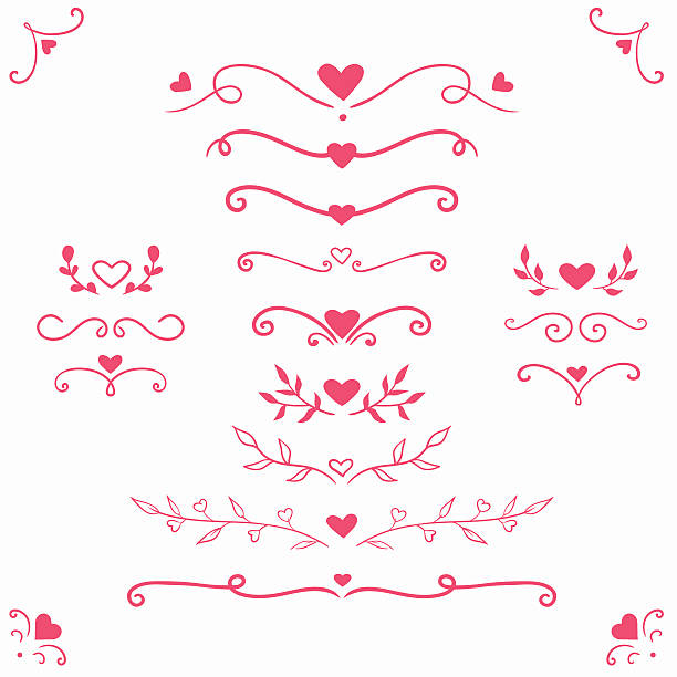 ilustrações, clipart, desenhos animados e ícones de conjunto de divisórias romântico e fronteiras - ornate swirl heart shape beautiful