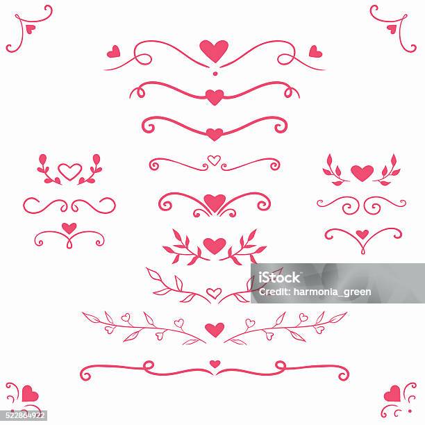 Set Of Romantic Dividers And Borders Stock Illustration - Download Image Now - Heart Shape, Border - Frame, Valentine's Day - Holiday
