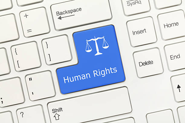 concept de clavier blanc-droits de l'homme (bleu clé) - civil rights photos et images de collection
