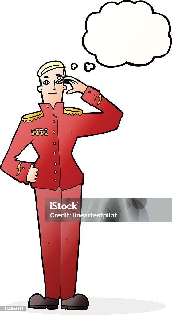 cartoon military man in dress uniform with thought bubble Adult stock vector