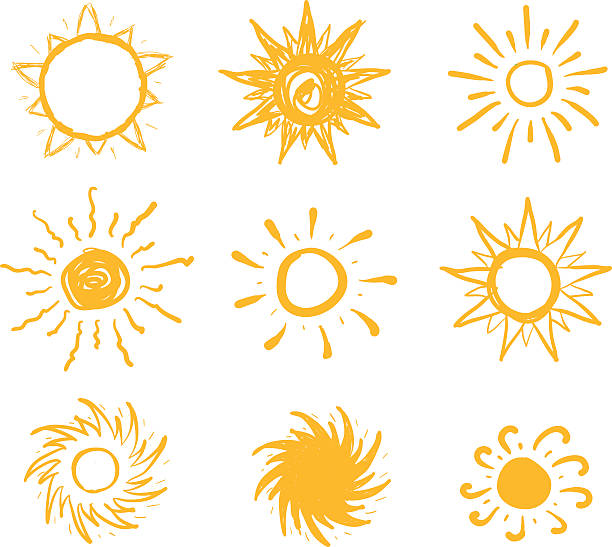 Sun drawn vector icons Sun drawn vector icons set on white background sun drawings stock illustrations
