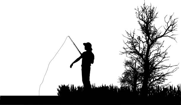 Vector Silhouette Of Fishermen Stock Illustration - Download Image
