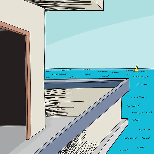 Vector illustration of Beach House View of Sea