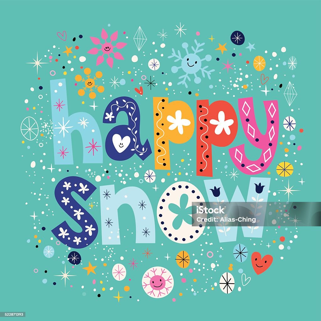 happy snow happy snow decorative text winter design Blue stock vector