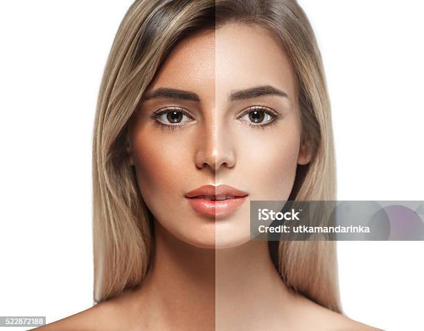 Woman Tan Half Face Beautiful Portrait Spray Stock Photo - Download Image Now - Human Face, Women, One Woman Only