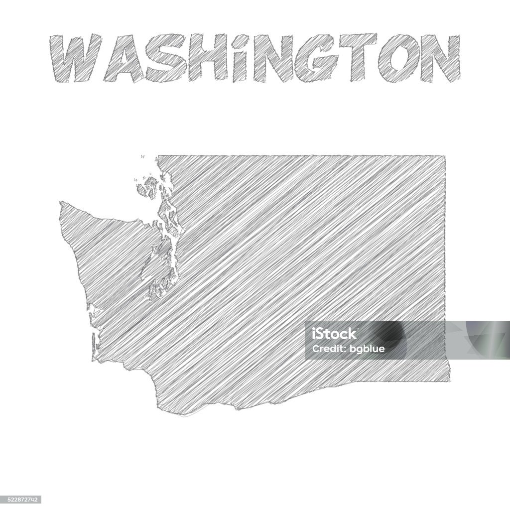 Washington map hand drawn on white background Map of Washington sketched, isolated on a blank background. Ballpoint Pen stock vector