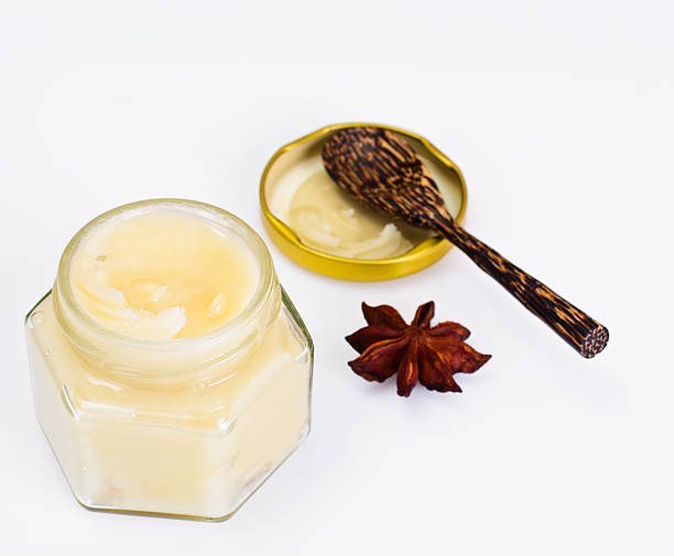 istock Glass Jar with Cream Honey Bee 522872744