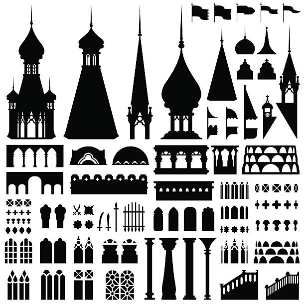 castle vintage vektor separate - window obsolete old black and white stock-grafiken, -clipart, -cartoons und -symbole