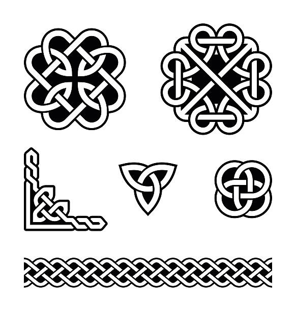 셀틱 매듭 패턴-벡터 - tied knot celtic culture cross shape cross stock illustrations