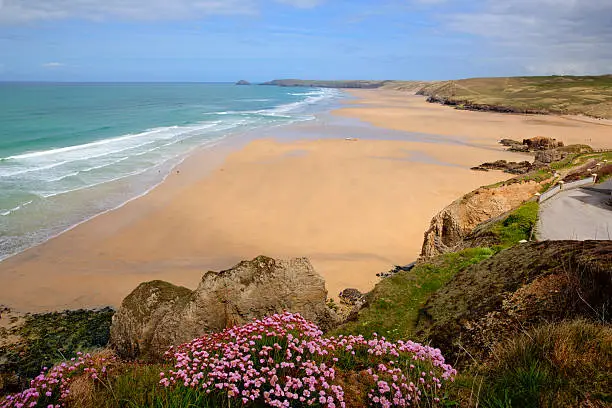 Perranporth beach North Cornwall England one of the best surfing beaches in the uk