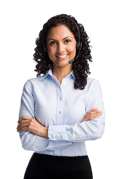 Businesswoman wearing headset stock photo