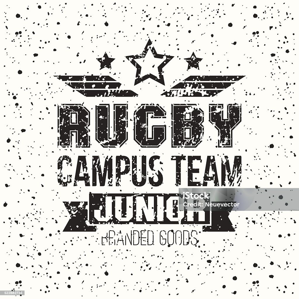 College rugby junior team emblem College rugby junior team emblem in retro vintage style. Graphic design for t-shirt. Black print on a white background 1980-1989 stock vector