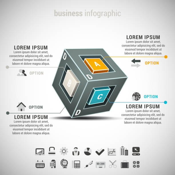 biznes infographic - orange visualization built structure cube stock illustrations