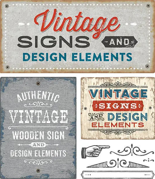 Vector illustration of Vintage Wooden and Metal Signs
