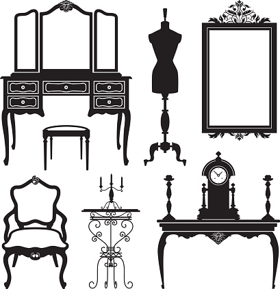 Set of vector illustrations with old furnitures