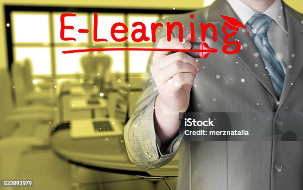 Business Man Writing Elearning Concept Stock Photo - Download Image Now - Adult, Adult Student, Advice