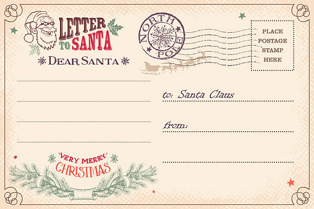 ilustrações de stock, clip art, desenhos animados e ícones de carta ao pai natal vintage cartão postal - postage stamp backgrounds correspondence delivering