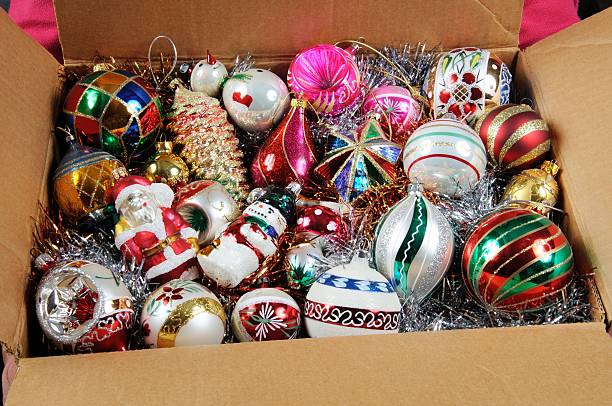 istock Christmas ornaments in a cardboard box. 522896443