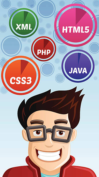 компьютер geek-программист - nerd men computer cheerful stock illustrations