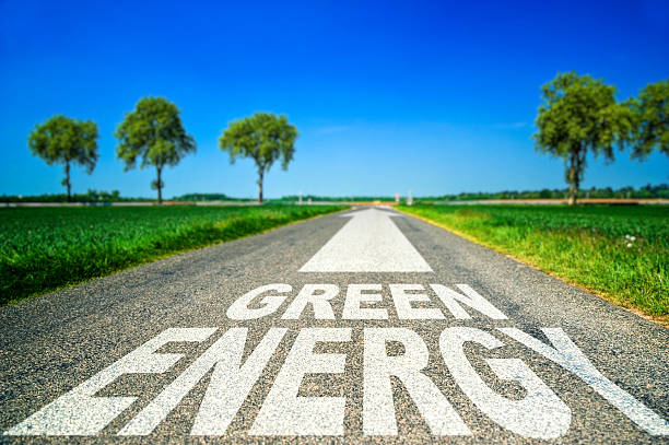 istock Green energy word painted on asphalt road 522896645